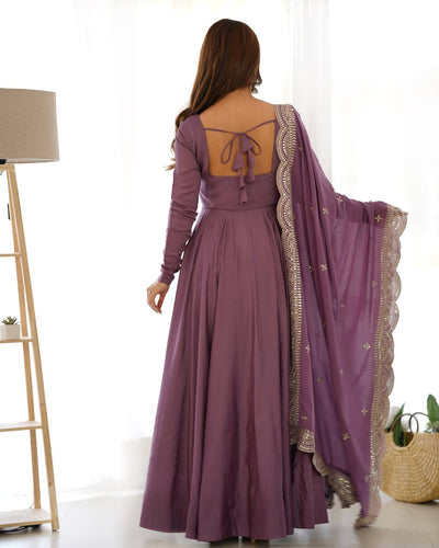 Purple Color Georgette With Embroidery Work Gown With Dupatta