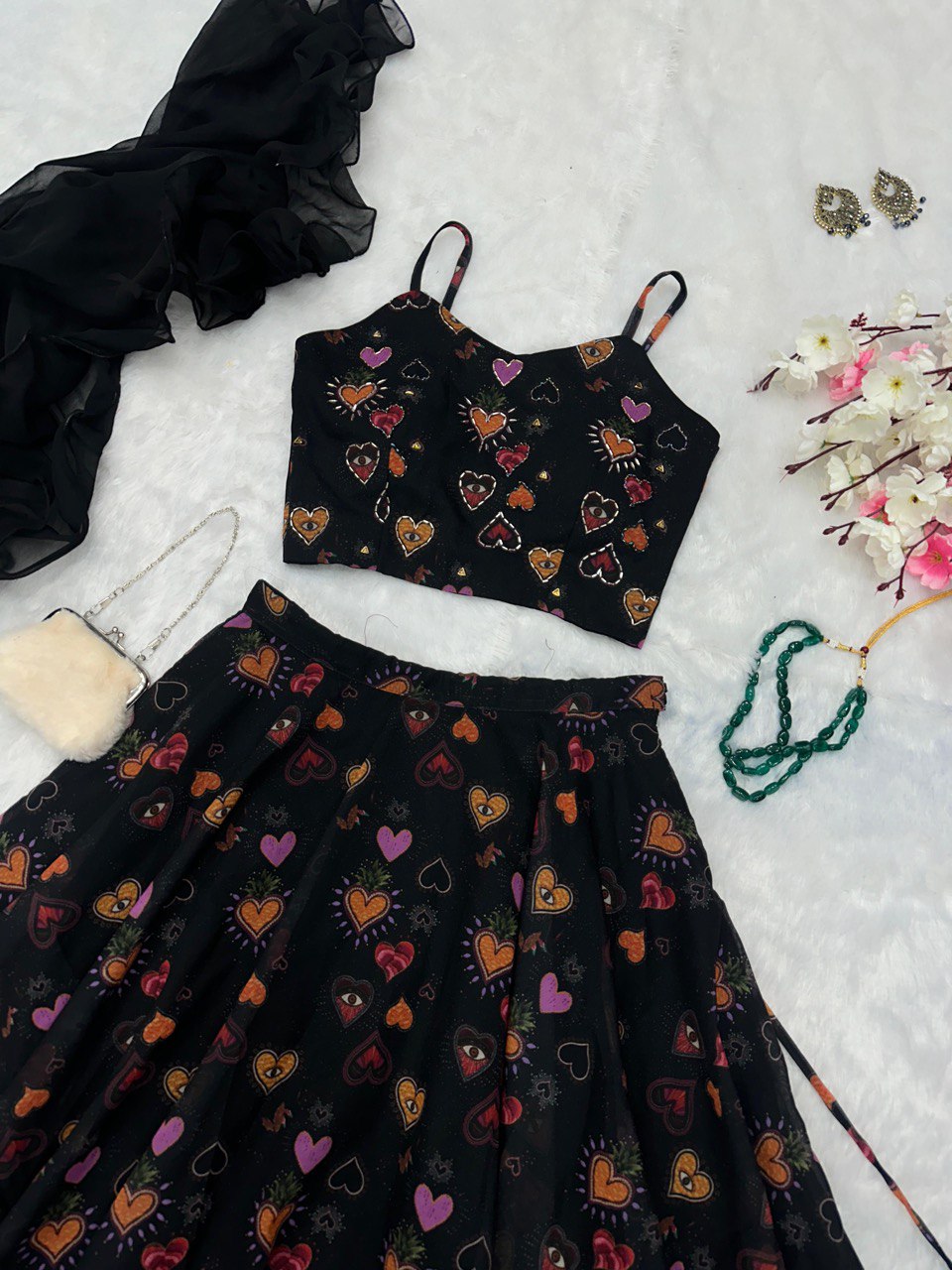 Classy Black Color Hand Painted Lehenga Choli For Festive