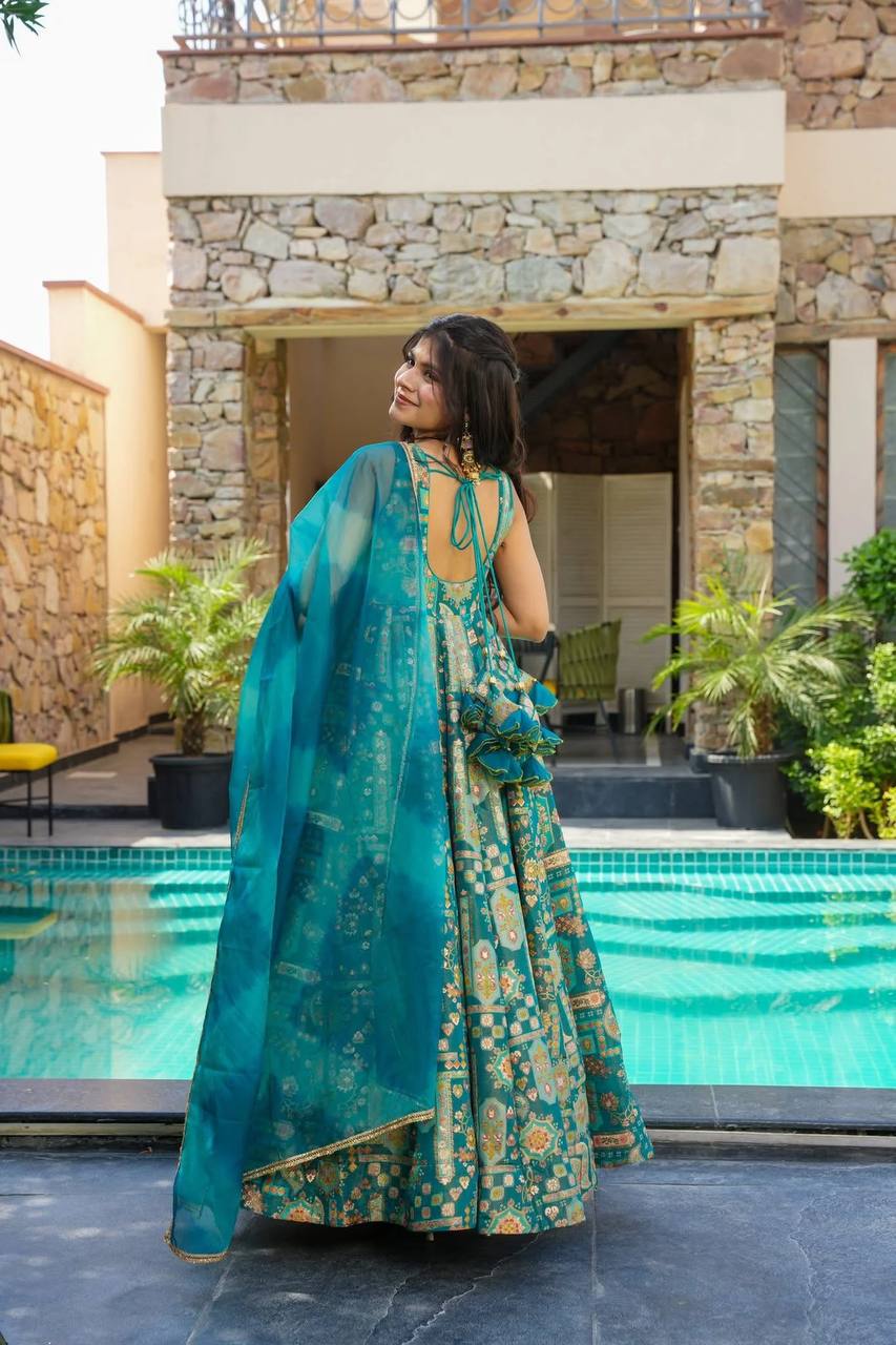 Rama Color Jimmy Chu Organza Silk Gown With Dupatta