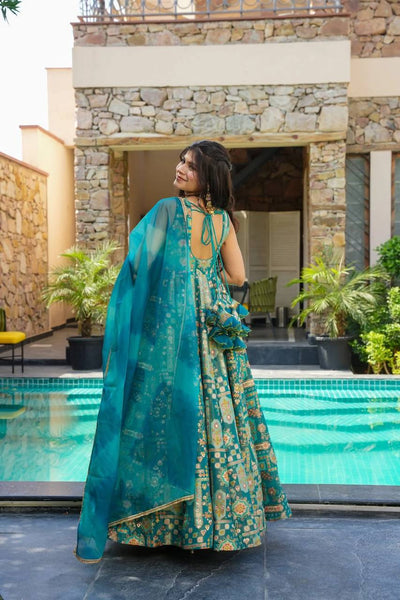 Rama Color Jimmy Chu Organza Silk Gown With Dupatta