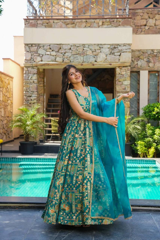 Rama Color Jimmy Chu Organza Silk Gown With Dupatta