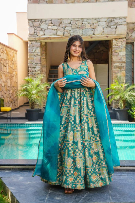 Rama Color Jimmy Chu Organza Silk Gown With Dupatta