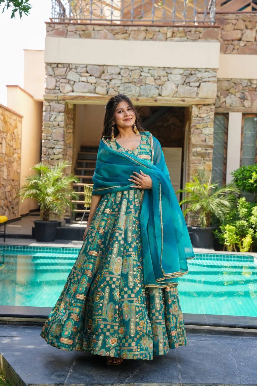 Rama Color Jimmy Chu Organza Silk Gown With Dupatta