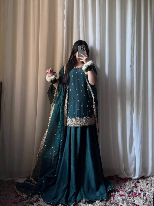 Rama Color Chinon Silk With Embroidery Work Designer Sharara Suit