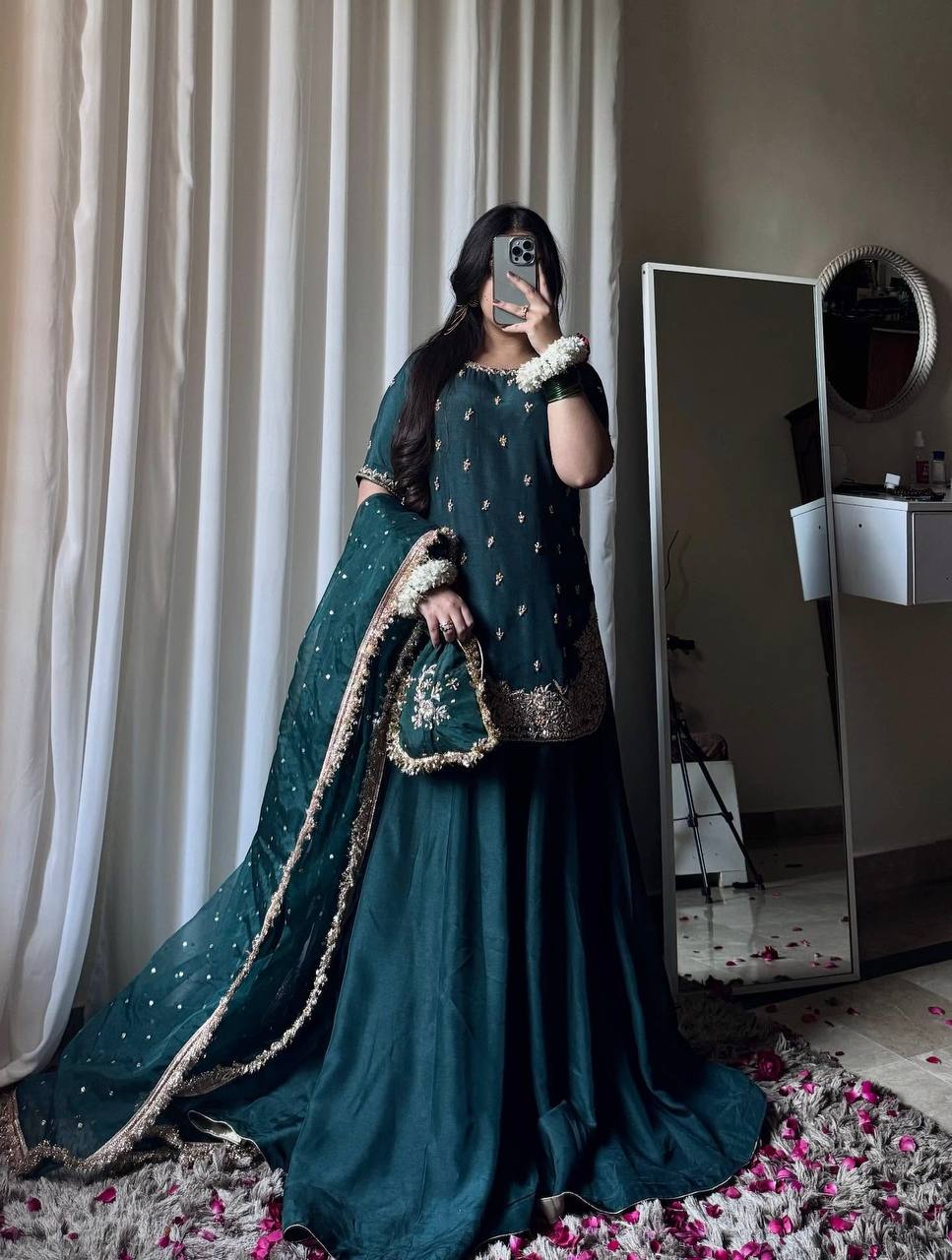 Rama Color Chinon Silk With Embroidery Work Designer Sharara Suit