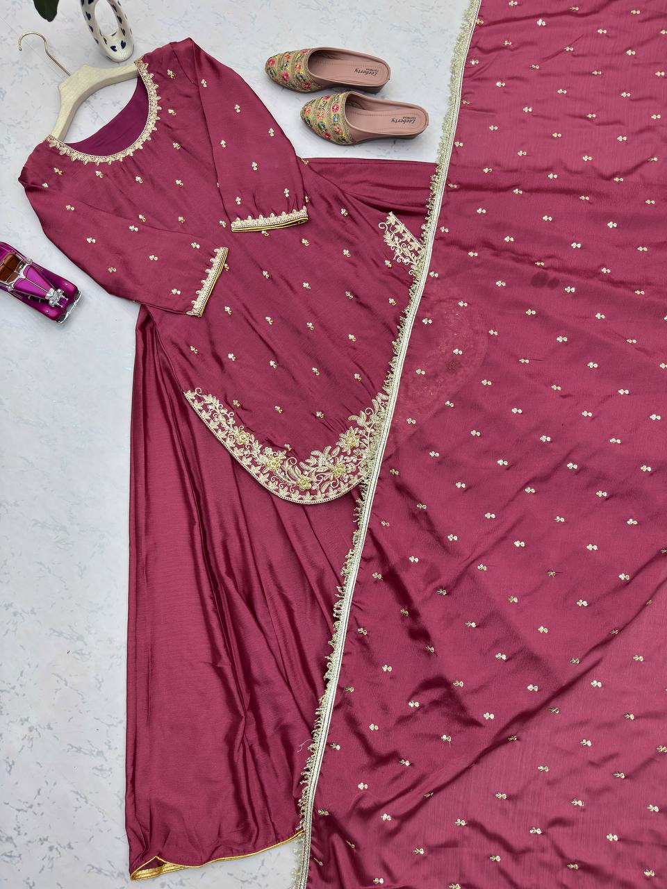 Plum Color Chinon Silk Wear Sharara Suit For Women