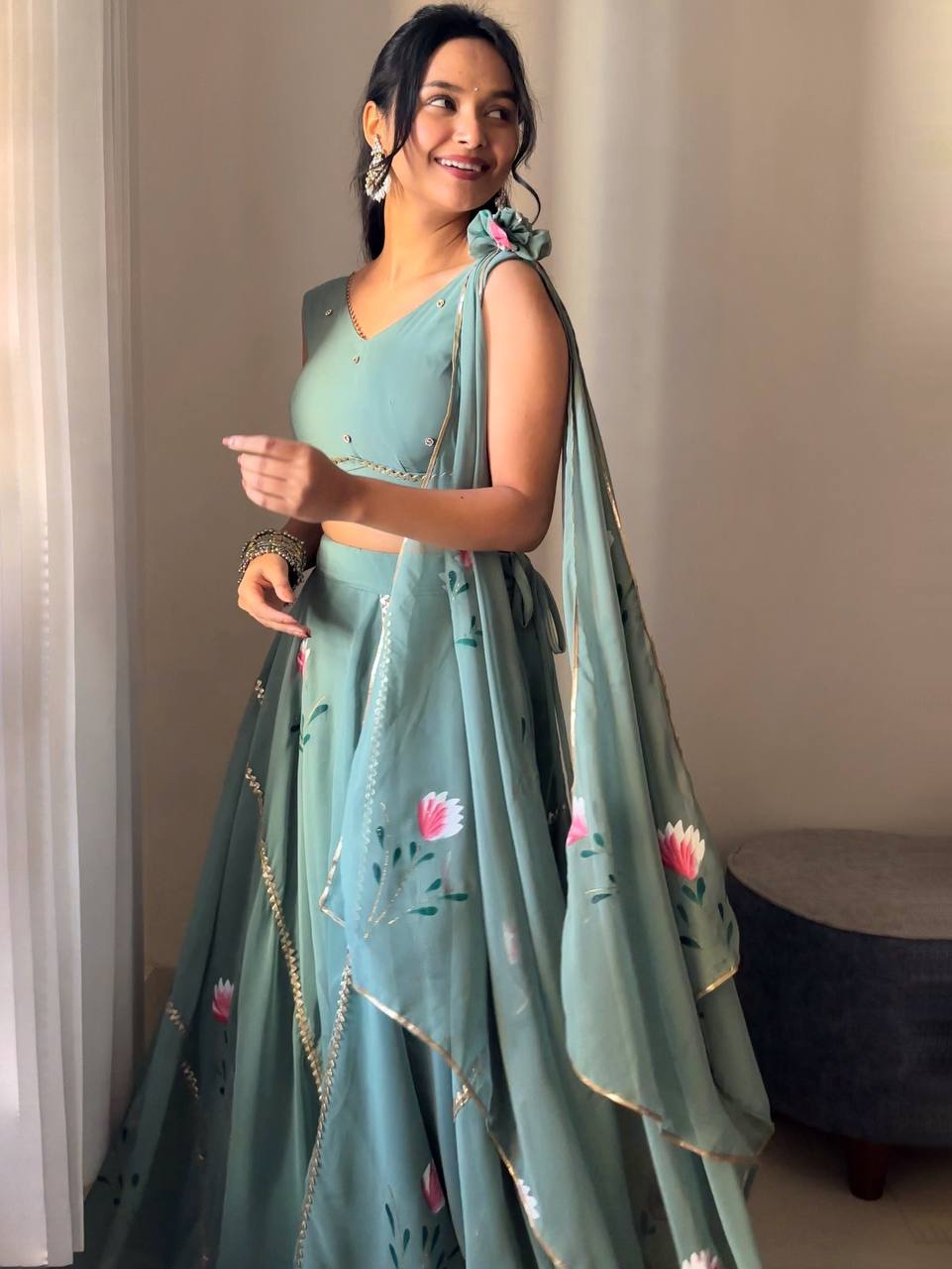 Function Wear Sea Green Color Ready To Wear Lehenga Choli