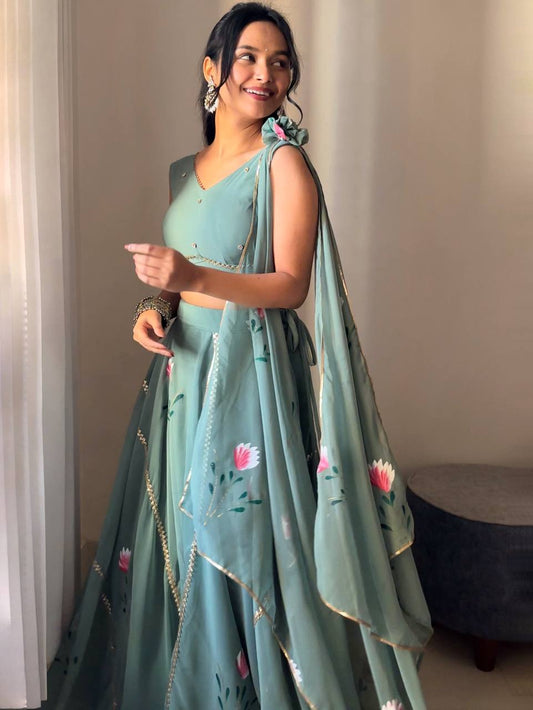 Function Wear Sea Green Color Ready To Wear Lehenga Choli