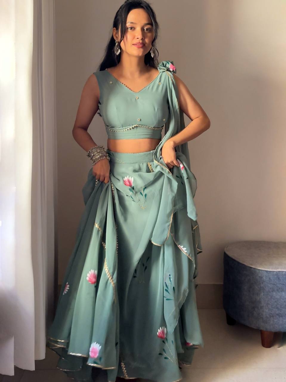 Function Wear Sea Green Color Ready To Wear Lehenga Choli