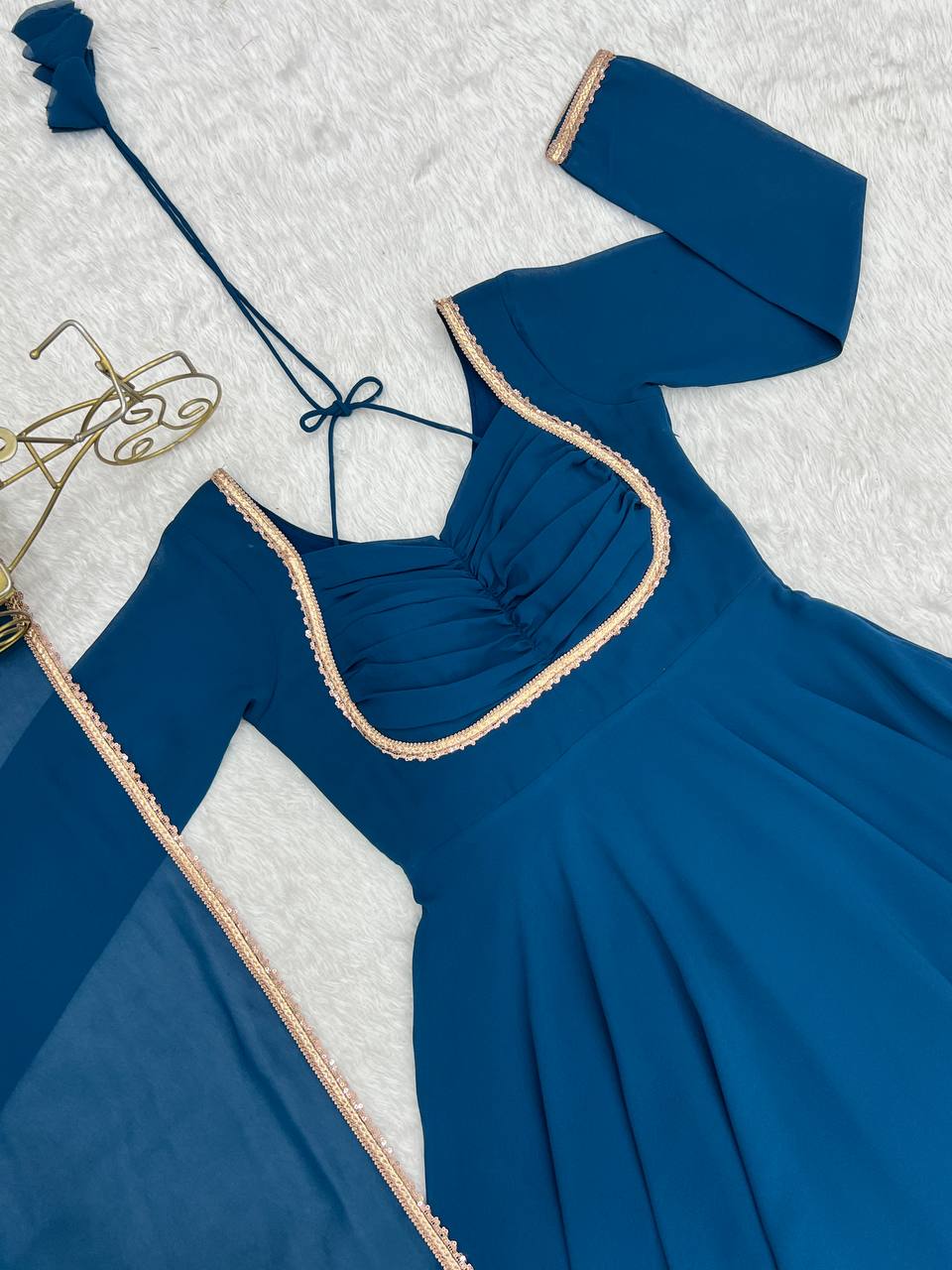 Rama Blue Color Georgette Wear Long Anarkali Gown With Dupatta