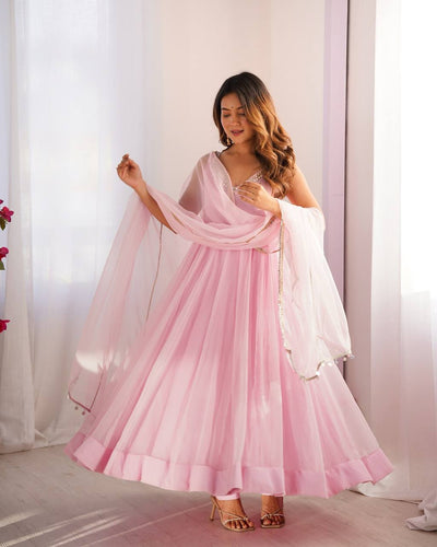 Baby Pink Color Georgette With Hotfix Work Anarkali Suit