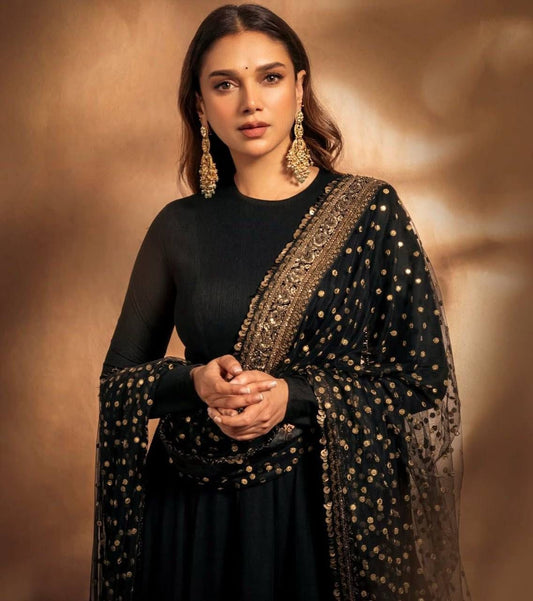 Classy Black Color Anarkali Gown With Heavy Dupatta