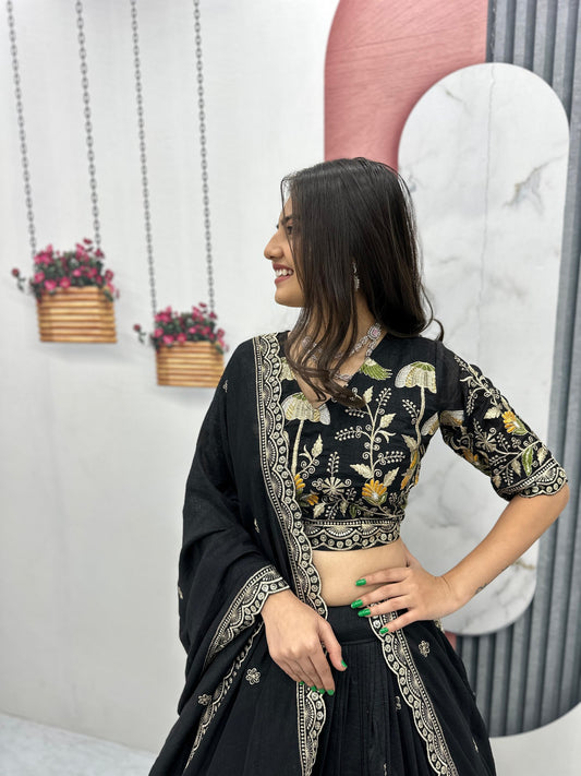 Festive Wear Black Color Lehenga Choli For Women