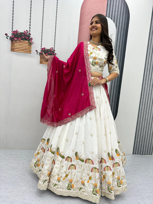 Wedding White Color Embroidery And Sequence Work Lehenga Choli