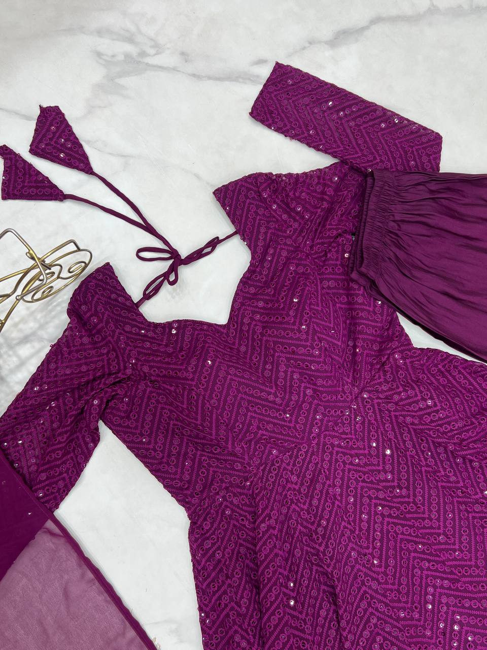 Purple Color Embroidery Work Anarkali Suit For Women
