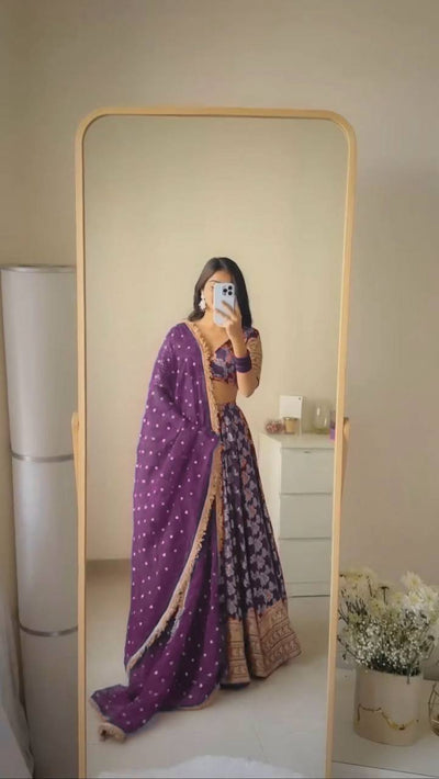 Purple Jequard Silk Wedding Wear Lehnega Choli