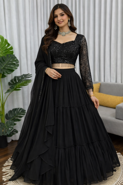 Party Wear Black Color Sequence Work Lehenga Choli