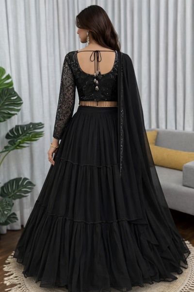 Party Wear Black Color Sequence Work Lehenga Choli