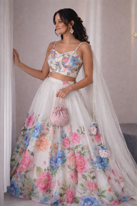 White Color Designer Fully Flair Ready to Wear Lehenga