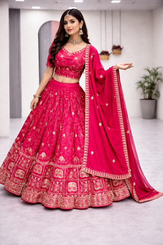 Rani Crepe Silk Embroidery With Sequence Work Lehenga Choli
