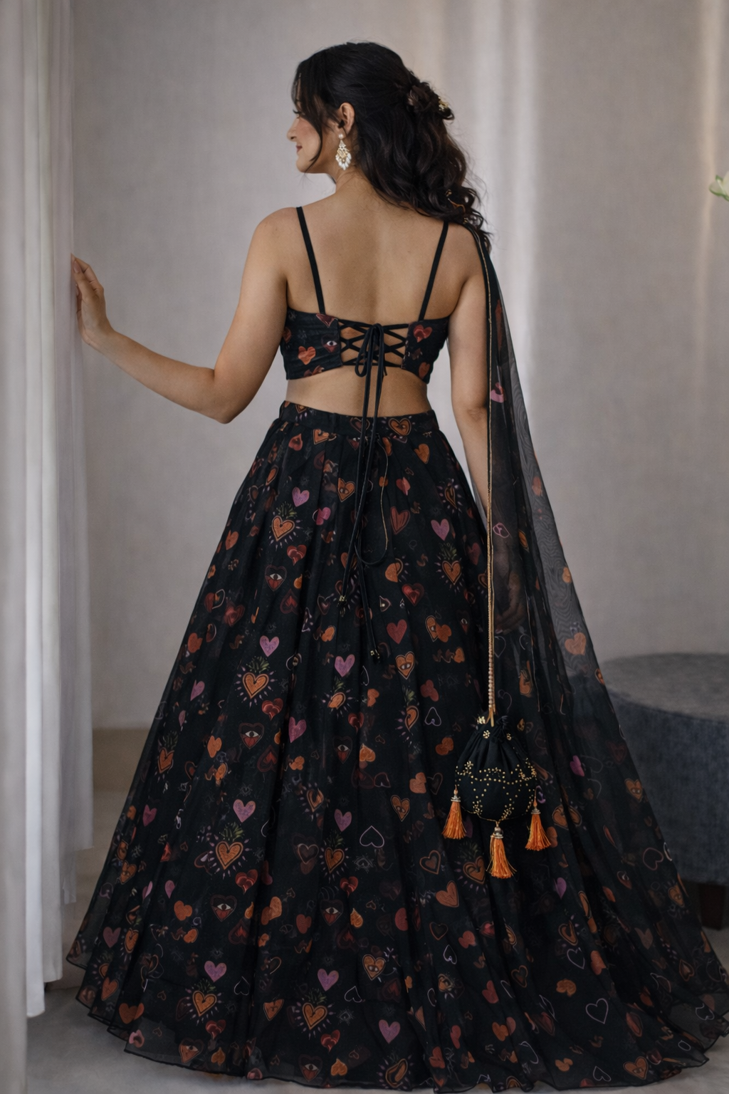 Classy Black Color Hand Painted Lehenga Choli For Festive