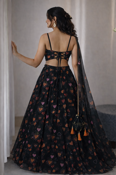 Classy Black Color Hand Painted Lehenga Choli For Festive