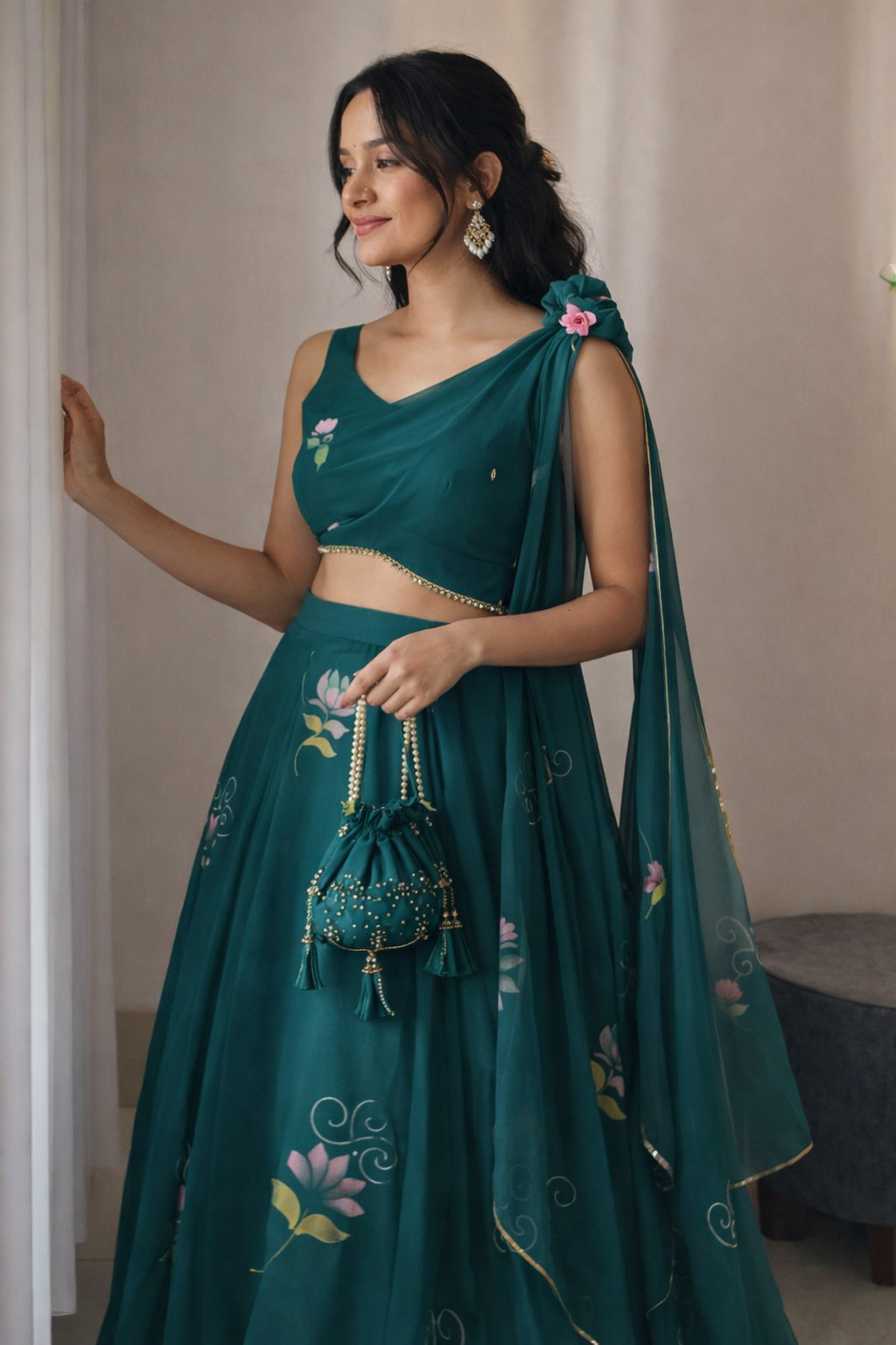 Party Wear Green Color Georgette Wear Lehenga Choli
