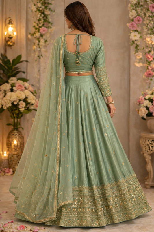 Sea Green Color Japan Satin Silk Heavy Sequence Work Lehenga Choli