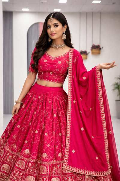 Rani Crepe Silk Embroidery With Sequence Work Lehenga Choli