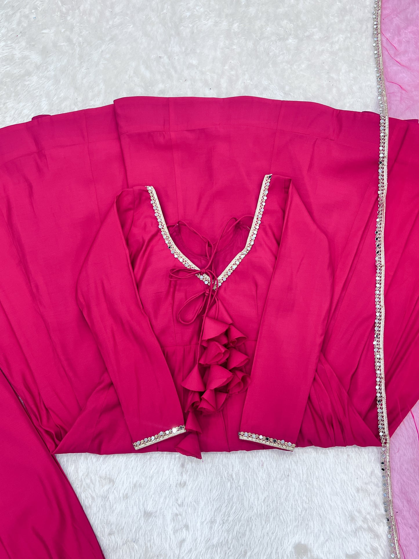 Pink Color Chanderi Silk Wear Three Piece Anarkali Suit For Festive