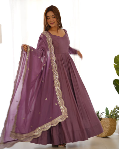 Purple Color Festive Wear Gown With Dupatta