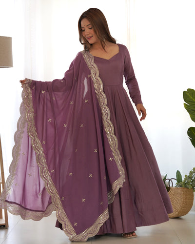 Purple Color Festive Wear Gown With Dupatta