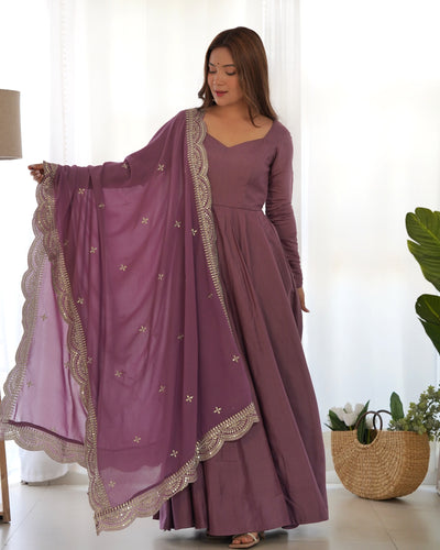 Purple Color Festive Wear Gown With Dupatta