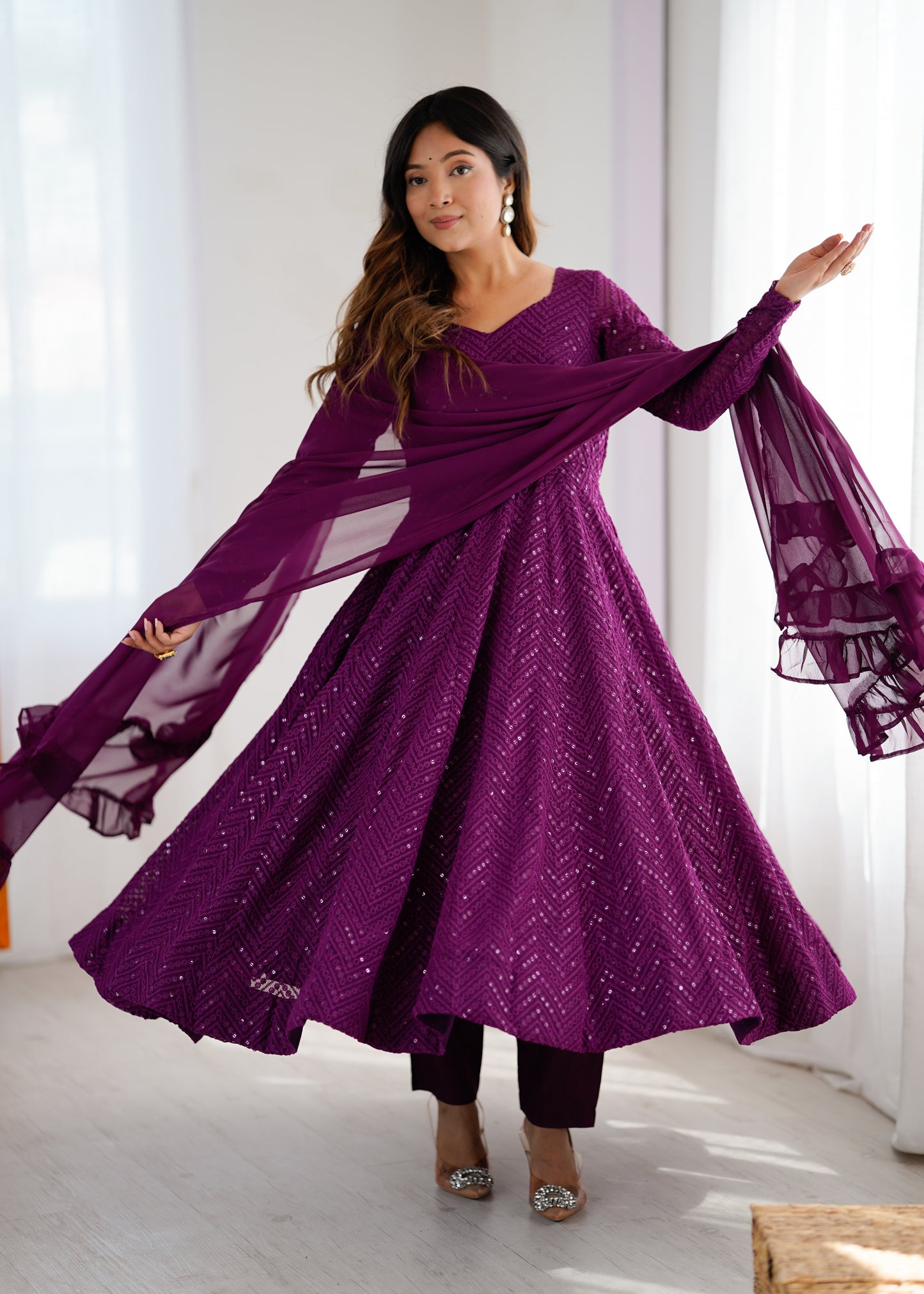 Purple Color Embroidery Work Anarkali Suit For Women