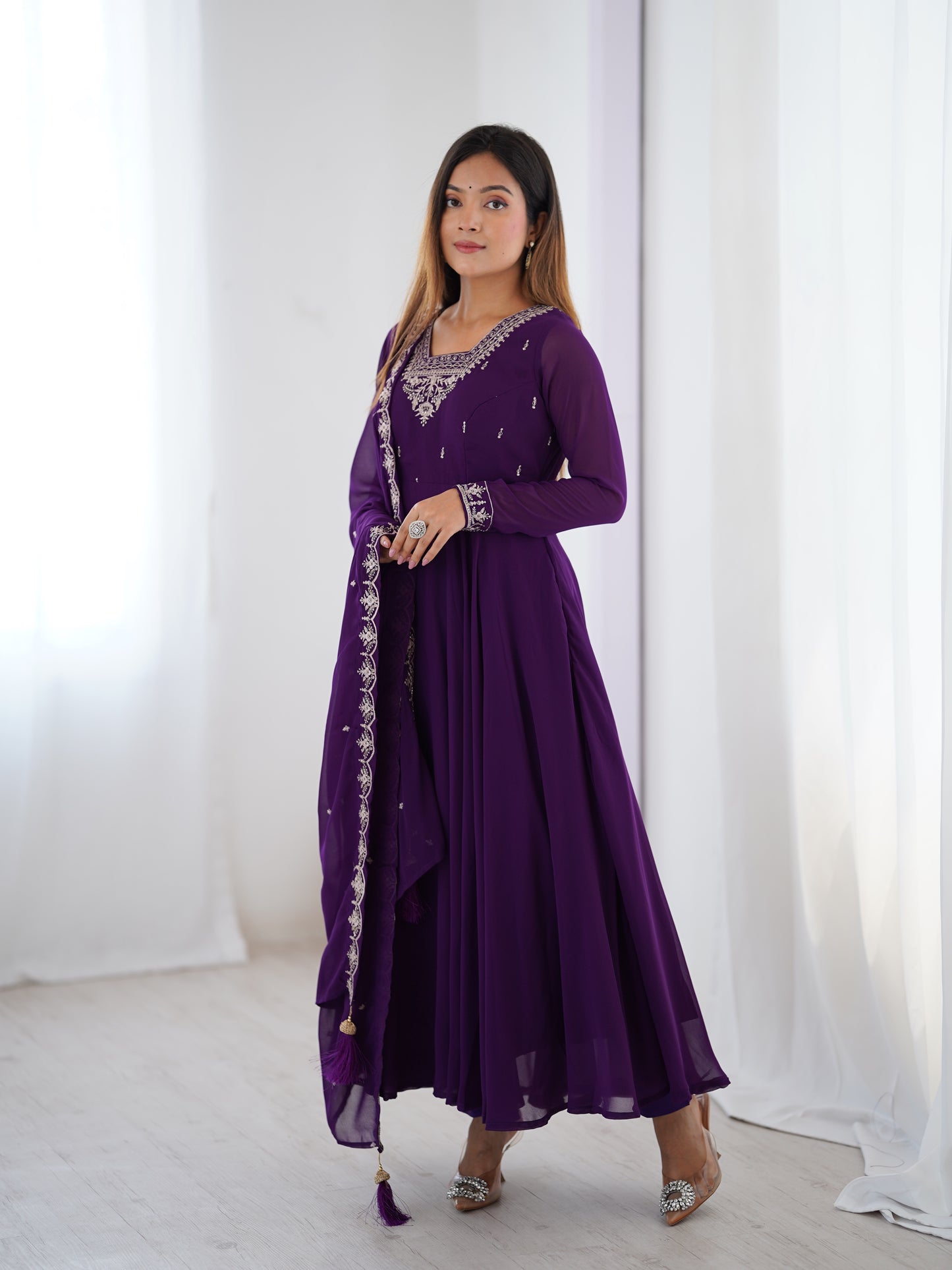 Purple Color Soft Georgette With Sequence Work Anarkali Suit