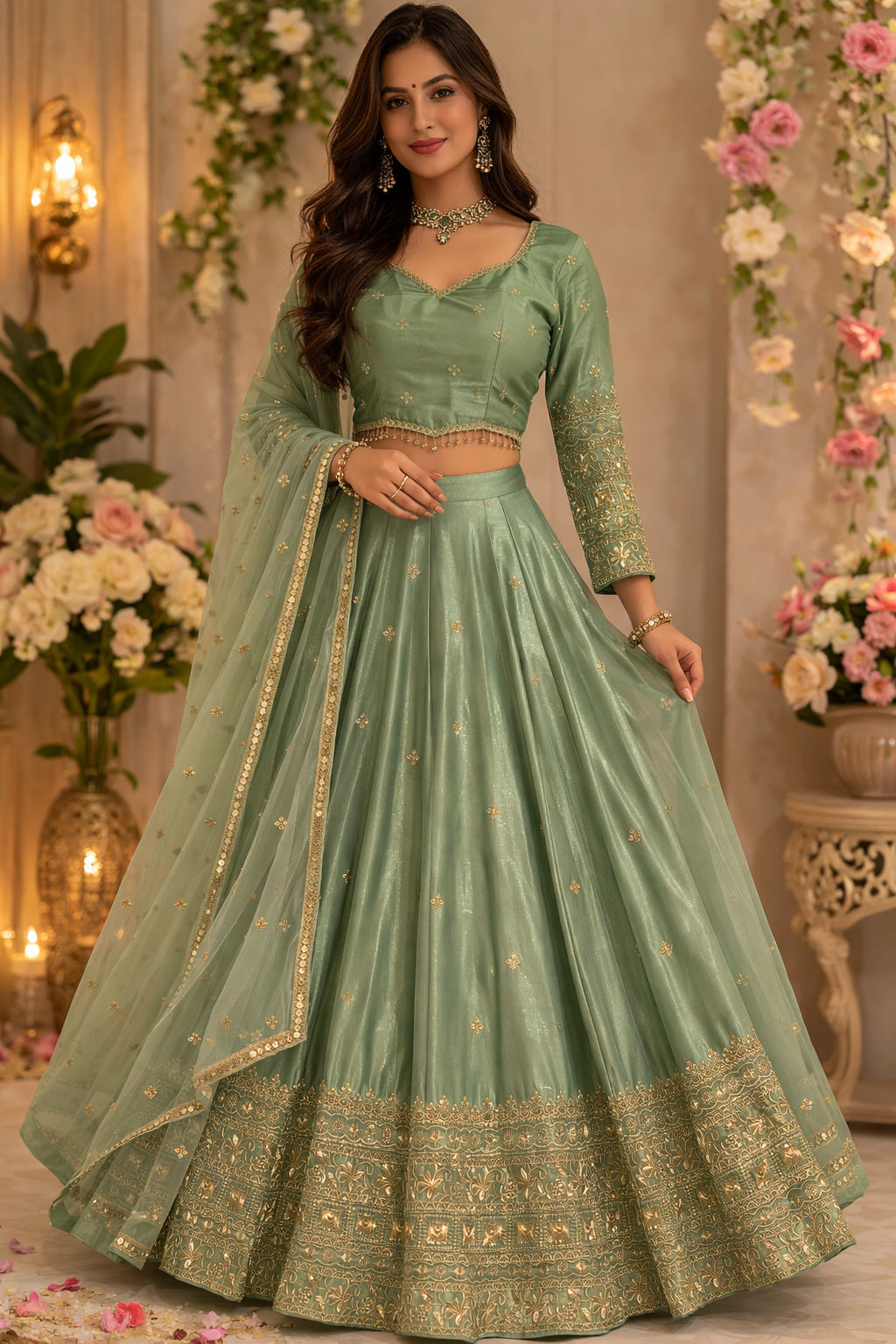 Sea Green Color Japan Satin Silk Heavy Sequence Work Lehenga Choli