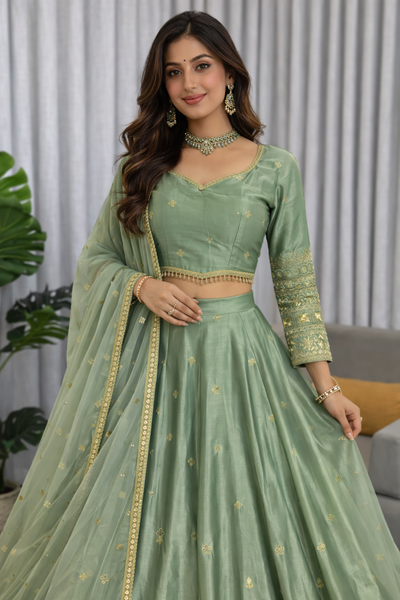 Sea Green Color Japan Satin Silk Heavy Sequence Work Lehenga Choli