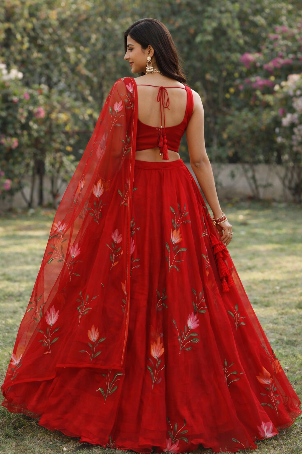 Beautiful Red Color hand Printed Ready To Wear Lehenga Choli
