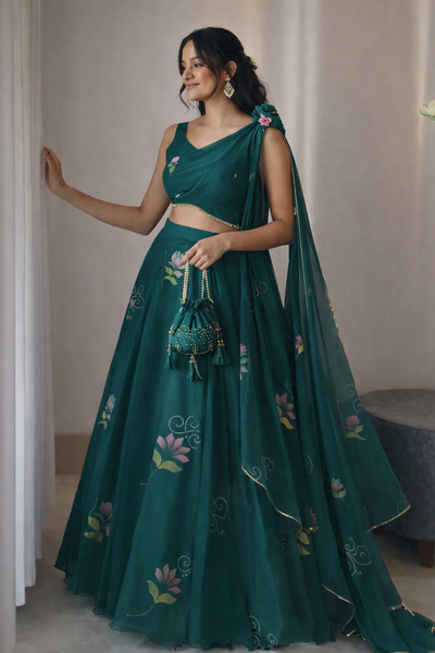 Party Wear Green Color Georgette Wear Lehenga Choli