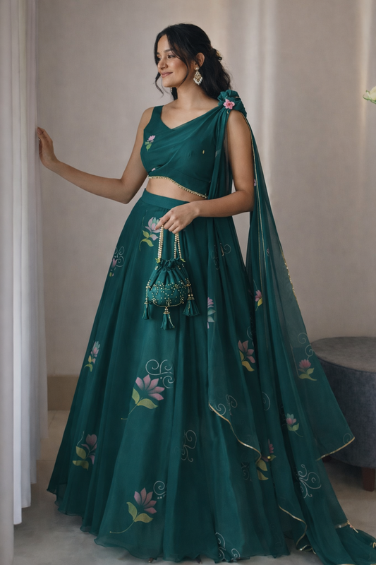 Party Wear Green Color Georgette Wear Lehenga Choli