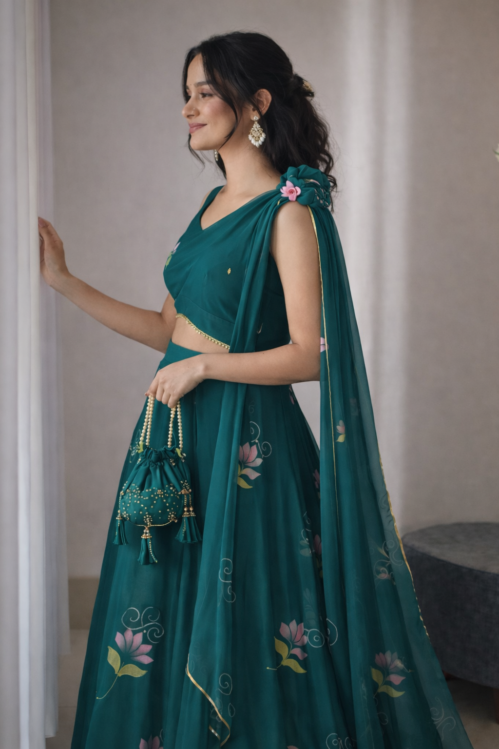 Party Wear Green Color Georgette Wear Lehenga Choli