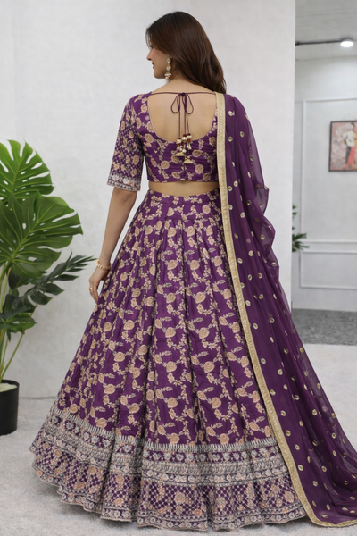 Purple Jequard Silk Wedding Wear Lehnega Choli