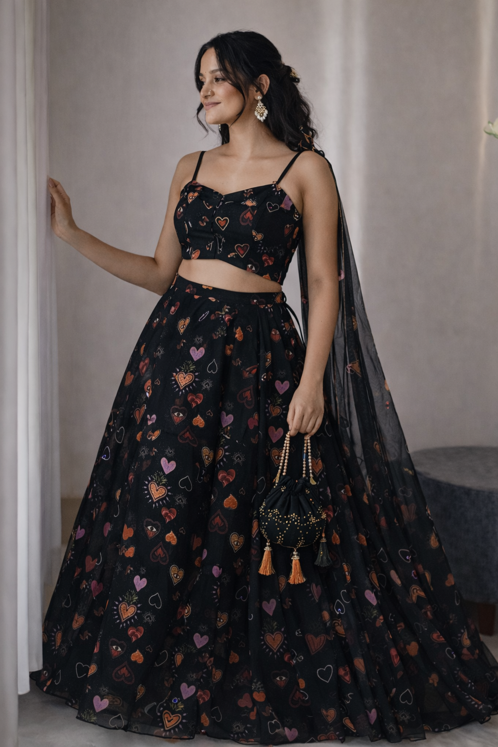 Classy Black Color Hand Painted Lehenga Choli For Festive