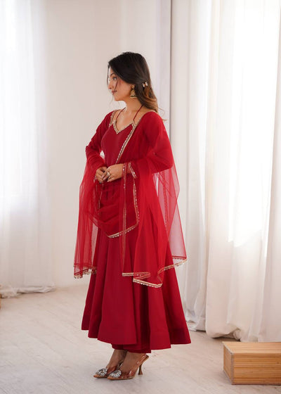 Classy Red Color Chanderi Silk Anarkali Suit