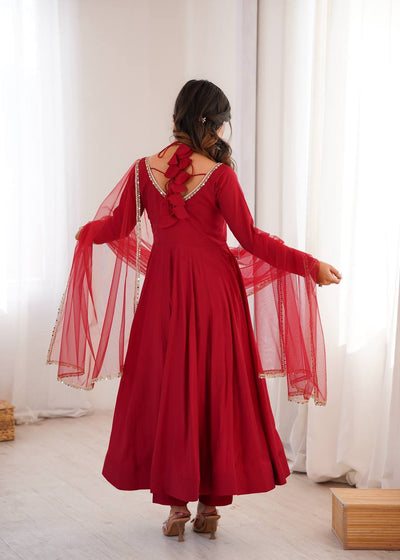Classy Red Color Chanderi Silk Anarkali Suit