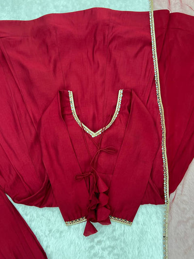 Classy Red Color Chanderi Silk Anarkali Suit