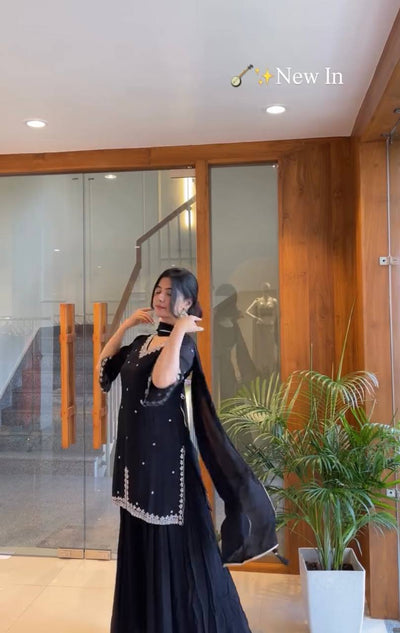 Black Color Designer Plazo Suit For Function Wear