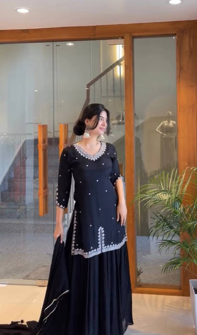 Black Color Designer Plazo Suit For Function Wear