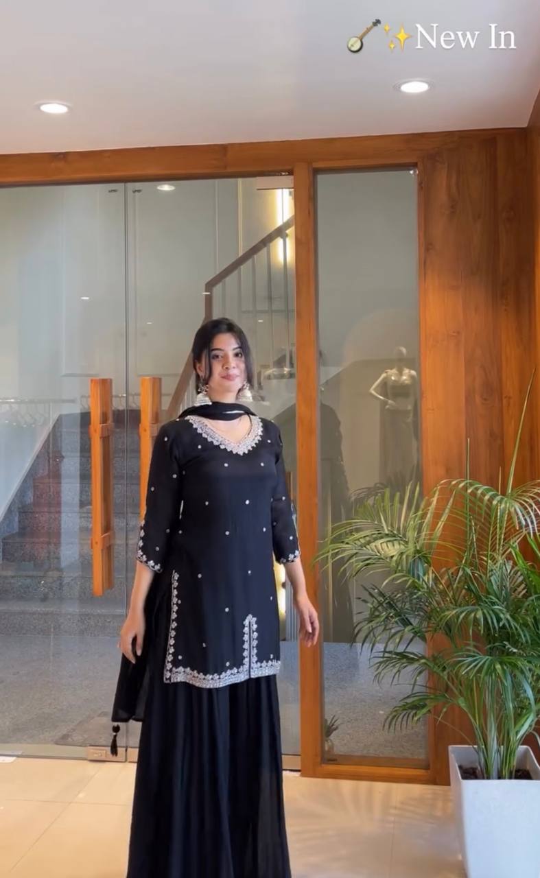 Black Color Designer Plazo Suit For Function Wear