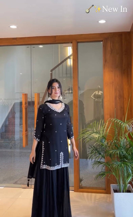 Black Color Designer Plazo Suit For Function Wear